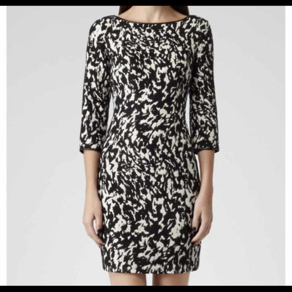 Reiss Black White Metallic Abstract Animal Print Dress